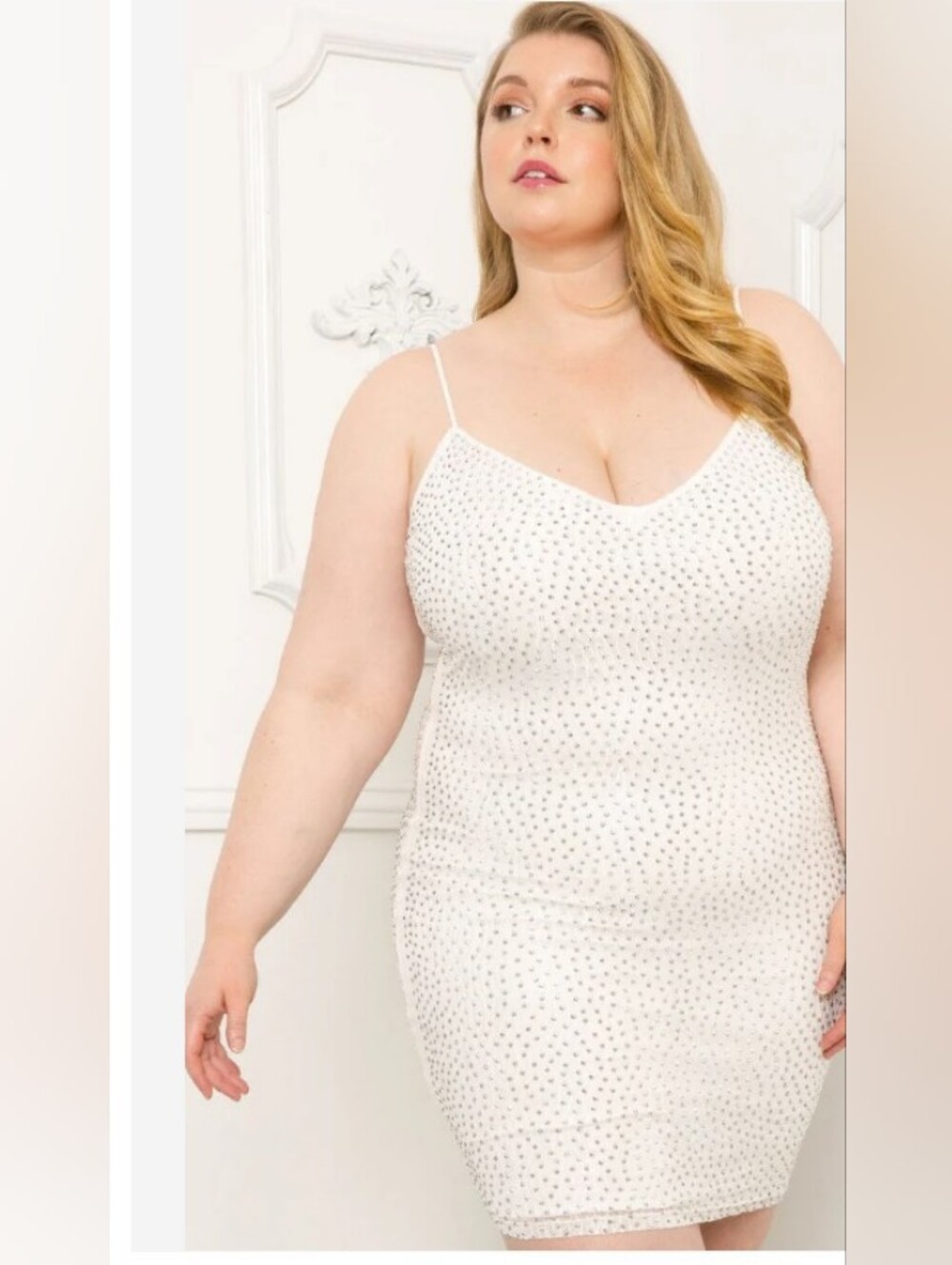 Plus Size White Spotted Slip Dress - Lightweight Camisole Nightdress